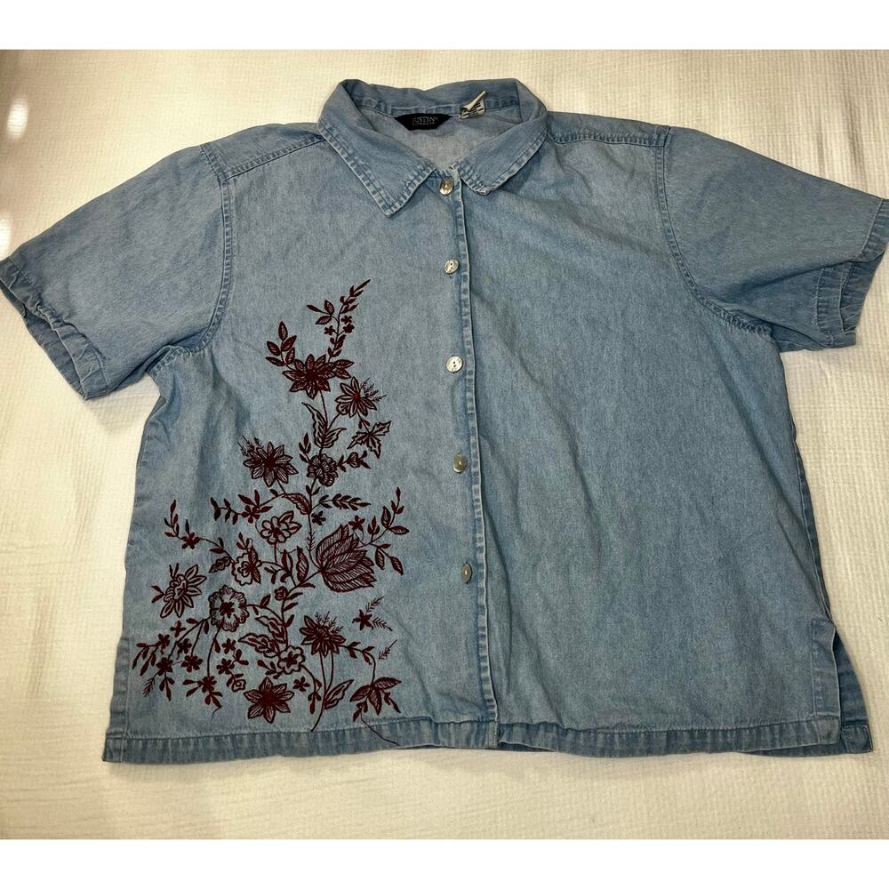 Austin Clothing Company Chambray Short Sleeve Button Top Women's Size XL